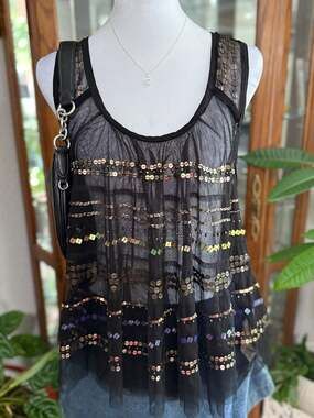 Free People Mercury Embellished Sheer Tulle Tank Top